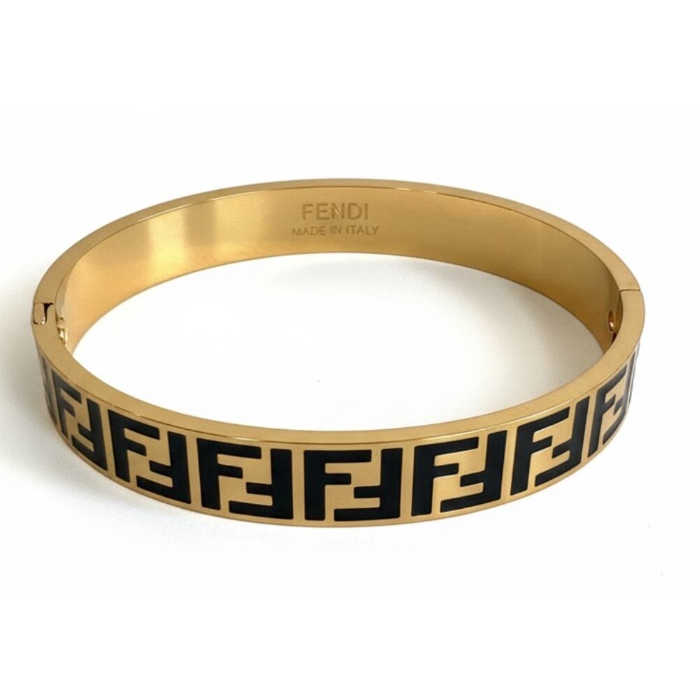 Forever FENDI Gold-coloured and Black enamel Bangle Bracelet (FFXX015)